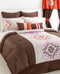 A modern twist on classic floral designs, the Aveline comforter set boasts bold, flourishing medallion emblems in a chic purple, brown and white colorway. Shams, decorative pillows and window treatments offer bright pops of orange. Comes complete with all the components you need for an inspired, new look in your bedroom. A modern twist on classic floral designs, the Aveline comforter set boasts bold, flourishing medallion emblems in a chic purple, brown and white colorway. Shams, decorative pillows and window treatments offer bright pops of orange. Comes complete with all the components you need for an inspired, new look in your bedroom.
