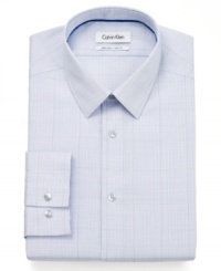 A classic checkered pattern gets a modern upgrade with this slim-fit, no-iron dress shirt from Calvin Klein. A classic checkered pattern gets a modern upgrade with this slim-fit, no-iron dress shirt from Calvin Klein.