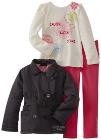Calvin Klein Girls 2-6X Jacket With Tee And Pink Jean, Gray, 6 Calvin Klein Girls 2-6X Jacket With Tee And Pink Jean, Gray, 6