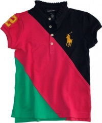Ralph Lauren Toddler Girl's Diagonal Pieced Ruffle Collar Polo (2/2T, College Pink) Ralph Lauren Toddler Girl's Diagonal Pieced Ruffle Collar Polo (2/2T, College Pink)
