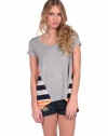 Vintage Havana Womens Stripe Back Hi-Lo Tee - grey/navy/orange - Medium