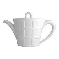 Architectural, white Limoges china with subtle relief patterns. Inspired by the coffered ceilings of Renaissance castles, its geometric motif emphasizes the sense of depth and quality of the material. Accessories shown: Beverage server, creamer, sugar, soup bowl. Architectural, white Limoges china with subtle relief patterns. Inspired by the coffered ceilings of Renaissance castles, its geometric motif emphasizes the sense of depth and quality of the material. Accessories shown: Beverage server, creamer, sugar, soup bowl.