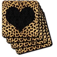 Punk Rockabilly Cheetah Animal Print Black Heart - Set Of 4 Coasters - Soft Punk Rockabilly Cheetah Animal Print Black Heart - Set Of 4 Coasters - Soft