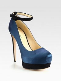 Lustrous satin is paired with buttery suede in this towering platform design with a trend-forward ankle strap. Suede-covered heel, 5½ (140mm)Suede-covered island platform, 2 (50mm)Compares to a 3½ heel (90mm)Satin upper with suede adjustable ankle strapLeather lining and solePadded insoleImportedThis style runs true to size. We recommend ordering your usual size for a standard fit. Lustrous satin is paired with buttery suede in this towering platform design with a trend-forward ankle strap. Suede-covered heel, 5½ (140mm)Suede-covered island platform, 2 (50mm)Compares to a 3½ heel (90mm)Satin upper with suede adjustable ankle strapLeather lining and solePadded insoleImportedThis style runs true to size. We recommend ordering your usual size for a standard fit.