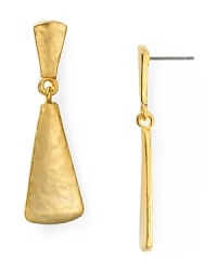 Clean strokes are cast in hammered 22-karat gold tone on this pair of Kenneth Jay Lane earrings, which flaunt go-with-everything elegance. Clean strokes are cast in hammered 22-karat gold tone on this pair of Kenneth Jay Lane earrings, which flaunt go-with-everything elegance.