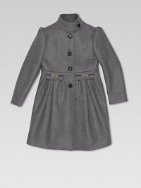 A beautiful, button-front felt coat with horsebit detail, front pockets and GG lining.Stand up collarLong sleevesButton-frontFlap pockets with metal horsebit and pleatsBack button panel70% wool/20% polyamide/10% cashmereDry cleanMade in Italy Please note: Number of buttons may vary depending on size ordered. A beautiful, button-front felt coat with horsebit detail, front pockets and GG lining.Stand up collarLong sleevesButton-frontFlap pockets with metal horsebit and pleatsBack button panel70% wool/20% polyamide/10% cashmereDry cleanMade in Italy Please note: Number of buttons may vary depending on size ordered.