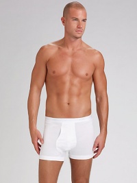 White pima cotton boxer briefs with microfiber waistband. Also in black. Machine wash Imported White pima cotton boxer briefs with microfiber waistband. Also in black. Machine wash Imported