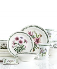 A must-have for discerning china collectors and true nature lovers, the Botanic Garden set features a variety of botanical motifs in rich, beautiful hues and true-to-life detail from Portmeirion's collection of dinnerware. The dishes have a triple-leaf border that puts the finishing touches on each classic design. A must-have for discerning china collectors and true nature lovers, the Botanic Garden set features a variety of botanical motifs in rich, beautiful hues and true-to-life detail from Portmeirion's collection of dinnerware. The dishes have a triple-leaf border that puts the finishing touches on each classic design.