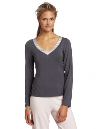Calvin Klein Womens Essentials With Satin Long Sleeve V-Neck Pajama Top, Charcoal, Small Calvin Klein Womens Essentials With Satin Long Sleeve V-Neck Pajama Top, Charcoal, Small