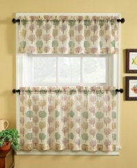 Introduce a bit of natural inspiration to your kitchen with the Orchard window valance collection from Peri. So delightful, this modern tree motif creates an instant, happy update on breezy voile. Introduce a bit of natural inspiration to your kitchen with the Orchard window valance collection from Peri. So delightful, this modern tree motif creates an instant, happy update on breezy voile.