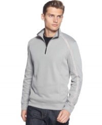 Even when the weather starts to dip, you keep your sense of style. This long sleeve quarter zip pullover by Calvin Klein will keep you in fashion mode. Even when the weather starts to dip, you keep your sense of style. This long sleeve quarter zip pullover by Calvin Klein will keep you in fashion mode.