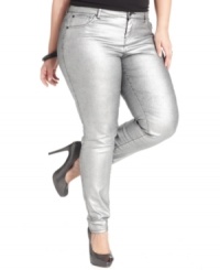 Sport on-trend style with Celebrity Pink Jeans' plus size skinnies, rocking a metallic finish! Sport on-trend style with Celebrity Pink Jeans' plus size skinnies, rocking a metallic finish!