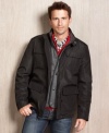 Bonded Poly Four-Pocket Coat with Quilted, Non-Removable Snap-Button Bib