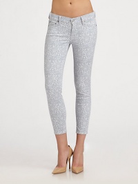 Cropped version of your favorite skinnies, styled with a comfy rise, fitted silhouette and modern lace print. THE FITCropped, skinny fitRise, about 7Inseam, about 26THE DETAILSButton closureZip flyFive-pocket style98% cotton/2% elastaneMachine washMade in USA of Italian fabricModel shown is 5'10 (177cm) wearing US size 4. Cropped version of your favorite skinnies, styled with a comfy rise, fitted silhouette and modern lace print. THE FITCropped, skinny fitRise, about 7Inseam, about 26THE DETAILSButton closureZip flyFive-pocket style98% cotton/2% elastaneMachine washMade in USA of Italian fabricModel shown is 5'10 (177cm) wearing US size 4.