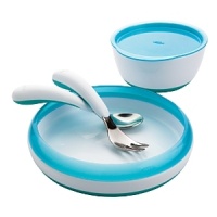 Whether you're spooning mashed bananas or your toddler wants to serve herself Cheerios, this convenient set from OXO offers safety and efficiency in a compact, cute design. Whether you're spooning mashed bananas or your toddler wants to serve herself Cheerios, this convenient set from OXO offers safety and efficiency in a compact, cute design.