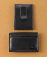 Streamline your essentials with the slimmer design of this two-in-one card case with money clip in smooth leather from Tumi. Streamline your essentials with the slimmer design of this two-in-one card case with money clip in smooth leather from Tumi.