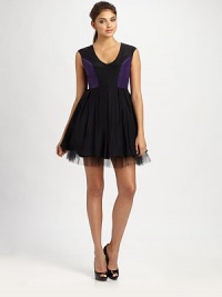 EXCLUSIVELY AT SAKS. A dramatic tulle petticoat lends a playful element to this colorblocked silk design.V necklineSleevelessContrast insetsFull skirt with tulle underlayConcealed side zipFully linedAbout 16 from natural waistSilkDry cleanMade in USA of imported fabricModel shown is 5'11 (180cm) wearing US size 4. EXCLUSIVELY AT SAKS. A dramatic tulle petticoat lends a playful element to this colorblocked silk design.V necklineSleevelessContrast insetsFull skirt with tulle underlayConcealed side zipFully linedAbout 16 from natural waistSilkDry cleanMade in USA of imported fabricModel shown is 5'11 (180cm) wearing US size 4.