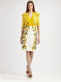 Textural woven cotton, tailored in a classic pencil silhouette and decorated with beaded floral embroidery.Beaded floral embroideryConcealed back zipAbout 24 long98% cotton/2% polyesterDry cleanMade in USA of imported fabricOUR FIT MODEL RECOMMENDS ordering true size. Additional Information Women's Premier Designer & Contemporary Size Guide Textural woven cotton, tailored in a classic pencil silhouette and decorated with beaded floral embroidery.Beaded floral embroideryConcealed back zipAbout 24 long98% cotton/2% polyesterDry cleanMade in USA of imported fabricOUR FIT MODEL RECOMMENDS ordering true size. Additional Information Women's Premier Designer & Contemporary Size Guide
