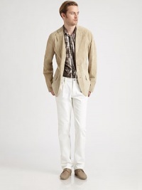 Cutting edge style is an understatement when is comes to this remarkably, smooth suede two-button blazer, tailored with casual, elegance in mind.ButtonfrontWaist flap pocketsAbout 31 from shoulder to hemSuedeDry cleanImported Cutting edge style is an understatement when is comes to this remarkably, smooth suede two-button blazer, tailored with casual, elegance in mind.ButtonfrontWaist flap pocketsAbout 31 from shoulder to hemSuedeDry cleanImported