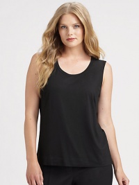 A simply elegant jersey top with a hint of stretch to offer you the most exquisite fit around.U-neckSleevelessPull-on styleAbout 26 from shoulder to hemViscose/elastaneHand washImported of Italian fabric A simply elegant jersey top with a hint of stretch to offer you the most exquisite fit around.U-neckSleevelessPull-on styleAbout 26 from shoulder to hemViscose/elastaneHand washImported of Italian fabric
