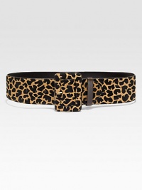 Animal print hair calf belt with a self-covered buckle. Width, about 3.75Made in Italy