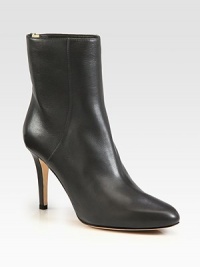 Timeless elevated silhouette of fine Italian leather hitting just above the ankle. Self-covered heel, 3½ (90mm)Leather upperBack zipLeather lining and solePadded insoleMade in Italy Timeless elevated silhouette of fine Italian leather hitting just above the ankle. Self-covered heel, 3½ (90mm)Leather upperBack zipLeather lining and solePadded insoleMade in Italy