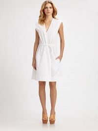 Breezy and beautiful with delicate drawstring details, rendered in crisp cotton poplin.Surplice necklineDrawstring shouldersSleevelessDrawstring waistBack pleatsAbout 22½ from natural waistCottonDry cleanImported Breezy and beautiful with delicate drawstring details, rendered in crisp cotton poplin.Surplice necklineDrawstring shouldersSleevelessDrawstring waistBack pleatsAbout 22½ from natural waistCottonDry cleanImported