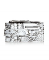 Petite and pretty, this python print design from Kenneth Cole Reaction holds all the essentials and adds a dash of instant edginess to your look. Plenty of compartments for cards, money, ID and a few extras, it discretely slips into a pocket or purse.