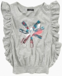 She can glam it up in a simple way with this banded top from Baby Phat, featuring a cute lipstick graphic on front. She can glam it up in a simple way with this banded top from Baby Phat, featuring a cute lipstick graphic on front.