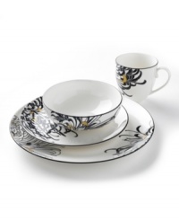 Bold florals inspired by 19th century Japanese textiles spring from the Chrysanthemum place settings of this striking, graphic and stylish dinnerware. The dishes feature a bouquet of cream, charcoal and gold on everyday fine china that offers the cool, modern look and unparalleled durability of Denby. Bold florals inspired by 19th century Japanese textiles spring from the Chrysanthemum place settings of this striking, graphic and stylish dinnerware. The dishes feature a bouquet of cream, charcoal and gold on everyday fine china that offers the cool, modern look and unparalleled durability of Denby.