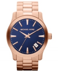 A blue dial adds allure to this rosy Runway watch from Michael Kors. A blue dial adds allure to this rosy Runway watch from Michael Kors.