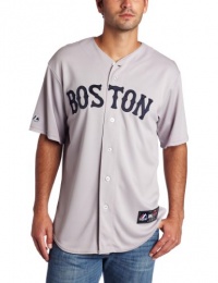 MLB Men's Boston Red Sox Dustin Pedroia Road Gray Short Sleeve 6 Button Synthetic Replica Baseball Jersey by Majestic MLB Men's Boston Red Sox Dustin Pedroia Road Gray Short Sleeve 6 Button Synthetic Replica Baseball Jersey by Majestic