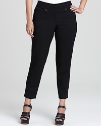 Faux leather trim and bullish zip pockets infuse these DKNYC Plus pants with real modern edge. Team with with sky-high heels for a tough take on femininity. Faux leather trim and bullish zip pockets infuse these DKNYC Plus pants with real modern edge. Team with with sky-high heels for a tough take on femininity.