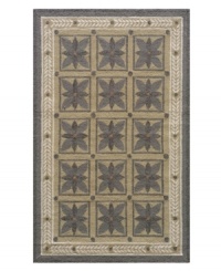Add a floral flourish to any space with this indoor/outdoor rug from Momeni. Steel-gray flowers and a pretty petal border are hand-hooked in surprisingly soft, enduringly bright and always clean-to-clean polypropylene -- just hose it down and enjoy years of unique style. Add a floral flourish to any space with this indoor/outdoor rug from Momeni. Steel-gray flowers and a pretty petal border are hand-hooked in surprisingly soft, enduringly bright and always clean-to-clean polypropylene -- just hose it down and enjoy years of unique style.