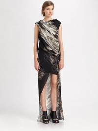 Abstract, nature-inspired silhouette characterized by an asymmetrical funnel-neck, self tie at the hip and an architectural hi-lo hem. Asymmetrical funnelneckCap sleevesSelf tie at drop waistAsymmetrical hi-lo hemPolyesterDry cleanImportedModel shown is 5'10 (177cm) wearing US size 2. Abstract, nature-inspired silhouette characterized by an asymmetrical funnel-neck, self tie at the hip and an architectural hi-lo hem. Asymmetrical funnelneckCap sleevesSelf tie at drop waistAsymmetrical hi-lo hemPolyesterDry cleanImportedModel shown is 5'10 (177cm) wearing US size 2.