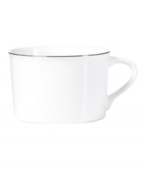 With lightweight construction in fine bone china and platinum edging, the Mikasa Couture Platinum tea cup (shown fornt) offers a new take on sophisticated modern dining. With lightweight construction in fine bone china and platinum edging, the Mikasa Couture Platinum tea cup (shown fornt) offers a new take on sophisticated modern dining.