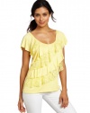 AGB Women's Solid Top With Asymmetrical Lace Ruffle