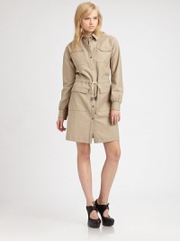 Military-inspired detailing dresses up this sport cotton design.Point collarButton frontPatch flap pocketsDrawstring waistLong sleeves with button cuffsAbout 20 from natural waist97% cotton/3% elastaneDry cleanMade in USA of imported fabricModel shown is 5'7 (170cm) wearing US size 4. Military-inspired detailing dresses up this sport cotton design.Point collarButton frontPatch flap pocketsDrawstring waistLong sleeves with button cuffsAbout 20 from natural waist97% cotton/3% elastaneDry cleanMade in USA of imported fabricModel shown is 5'7 (170cm) wearing US size 4.