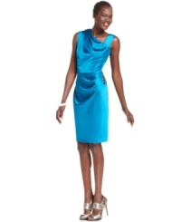 Draped details, shiny sequins and a shimmering satin silhouette make this Maggy London dress a spectacular pick for an elevated occasion. Draped details, shiny sequins and a shimmering satin silhouette make this Maggy London dress a spectacular pick for an elevated occasion.
