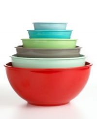 A colorful collection to keep your kitchen light and fun, these six bowls come in all different sizes to meet your every need. Not only impressive for their convenience, these bowls are also exceptionally durable. Limited lifetime warranty. A colorful collection to keep your kitchen light and fun, these six bowls come in all different sizes to meet your every need. Not only impressive for their convenience, these bowls are also exceptionally durable. Limited lifetime warranty.