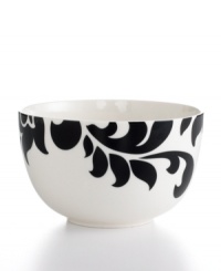 Bold design and uncompromising quality make the Lisbon cereal bowl easy to love. Embrace stenciled black florals or mix and match with equally fresh Banded dinnerware, also by Martha Stewart Collection. Bold design and uncompromising quality make the Lisbon cereal bowl easy to love. Embrace stenciled black florals or mix and match with equally fresh Banded dinnerware, also by Martha Stewart Collection.