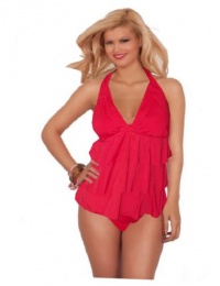 Kenneth Cole Reaction Three Tier Ruffle Halter Tankini Swimsuit ~ Red Kenneth Cole Reaction Three Tier Ruffle Halter Tankini Swimsuit ~ Red