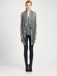 From the HELMUT capsule collection. Lightweight layering piece with a draped front for a casual-cool look. Open draped frontLong sleevesAbout 27 from shoulder to hemMicro modalDry cleanMade in CanadaSIZE & FIT Model shown is 5'11 (178cm) wearing a US size Small. From the HELMUT capsule collection. Lightweight layering piece with a draped front for a casual-cool look. Open draped frontLong sleevesAbout 27 from shoulder to hemMicro modalDry cleanMade in CanadaSIZE & FIT Model shown is 5'11 (178cm) wearing a US size Small.