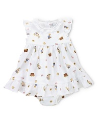 A charming allover bear print lends sweet style to a prettily ruffled dress in light-as-air cotton jersey. A charming allover bear print lends sweet style to a prettily ruffled dress in light-as-air cotton jersey.