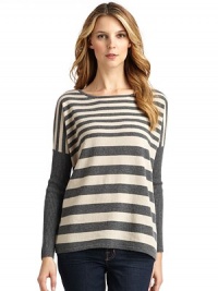 THE LOOKLuxe 2-ply cashmere from expertly maintained inner Mongolian cashmere goatsFeatures long, fine, smooth fibers top-dyed for maximum color saturationStriped and tweed designBoatneck Long drop-shoulder dolman sleevesContrast ribbed sleevesTHE FITAbout 26 from shoulder to hemTHE MATERIALCashmereCARE & ORIGINDry cleanImportedModel shown is 5'10 (177cm) wearing US size Small. THE LOOKLuxe 2-ply cashmere from expertly maintained inner Mongolian cashmere goatsFeatures long, fine, smooth fibers top-dyed for maximum color saturationStriped and tweed designBoatneck Long drop-shoulder dolman sleevesContrast ribbed sleevesTHE FITAbout 26 from shoulder to hemTHE MATERIALCashmereCARE & ORIGINDry cleanImportedModel shown is 5'10 (177cm) wearing US size Small.