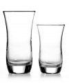 This set of shapely drinking glasses bring smooth curves to any beverage. The unique silhouette and clear fluid aesthetic make for an inviting tabletop.