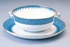 Mottahedeh Blue Lace Cream Soup Cup & Saucer 4 in