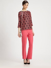 Clean, cool and tailored for a decidedly feminine fit, all in a lightweight stretch crepe.Tab-front waistZip-flyFlat frontPleated legsBack welt pocketsInseam, about 29Rise, about 964% polyester/31% viscose/5% elastaneDry cleanMade in USA of imported fabricModel shown is 5'9½ (176cm) wearing US size 4. Clean, cool and tailored for a decidedly feminine fit, all in a lightweight stretch crepe.Tab-front waistZip-flyFlat frontPleated legsBack welt pocketsInseam, about 29Rise, about 964% polyester/31% viscose/5% elastaneDry cleanMade in USA of imported fabricModel shown is 5'9½ (176cm) wearing US size 4.