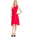 Vince Camuto's dress is hot and on-trend with a bright, bold color, blouson silhouette and high-low hem.