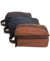 Rugged look travel toiletry zip bag by Timberland with one compartment for easy access to your personal items.